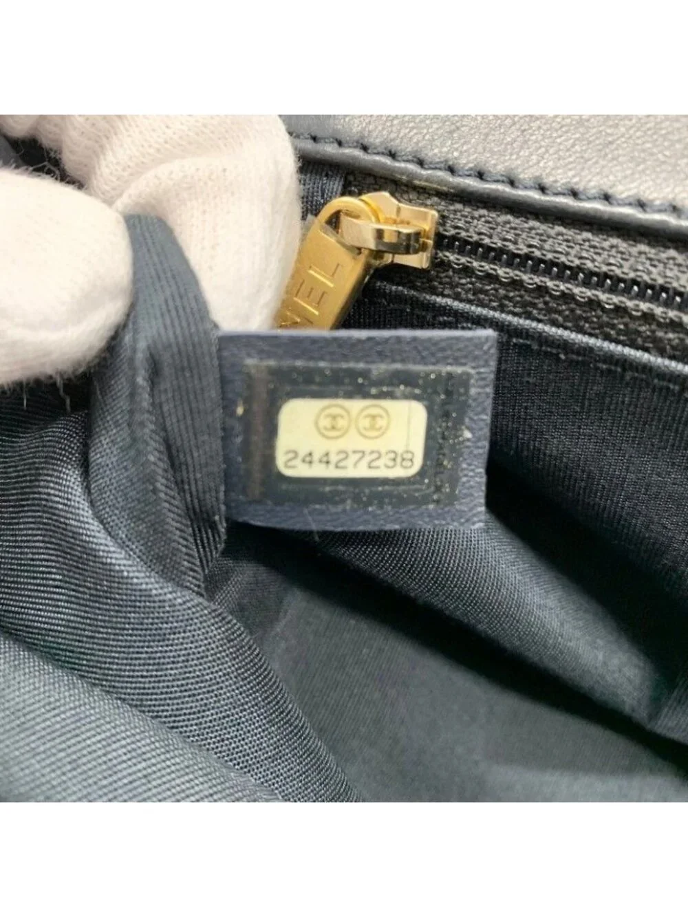 Chanel Shoulder Bag Navy Gold Blanc CC Logo Stitch Chain Turnlock 2-Way
